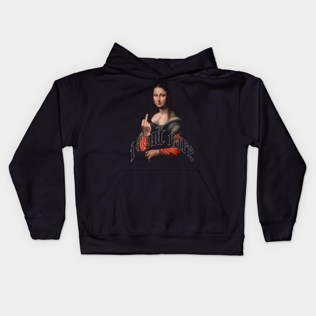 Vintage Mona Lisa Middle Finger | i dont care | Funny Quote Kids Hoodie by AngryBlackDog